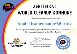Zertifikat World Cleanup Day
