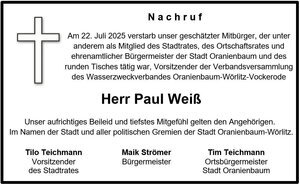 Paul Weiß Nachruf