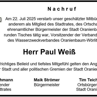 Paul Weiß Nachruf