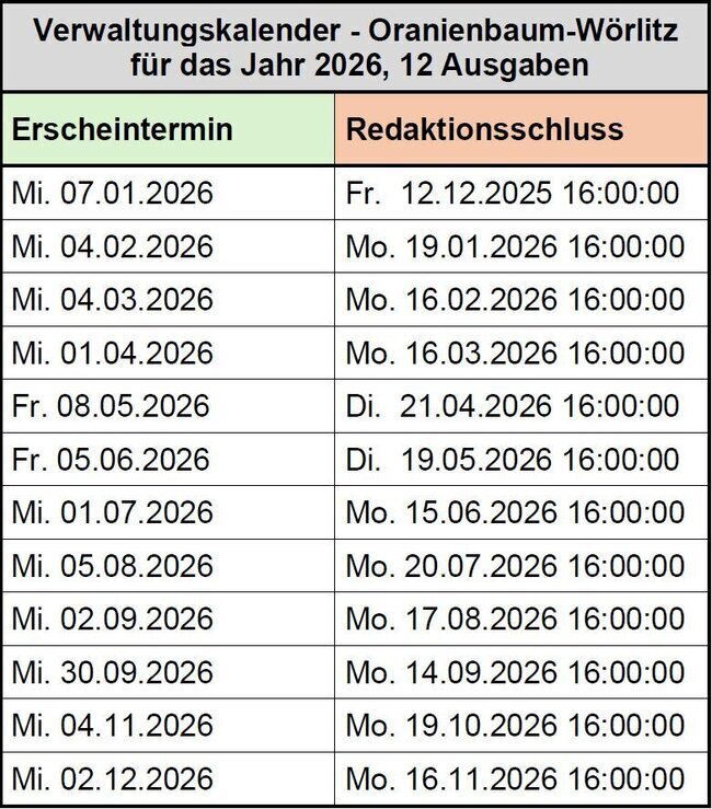 Amtsblatt Termine 2026 