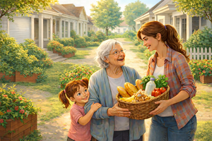 Seniorin und Enkelin im Garten