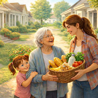 Seniorin und Enkelin im Garten