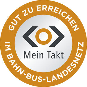 Siegel "Gut zu erreichen im Bahn-Bus-Landesnetz"